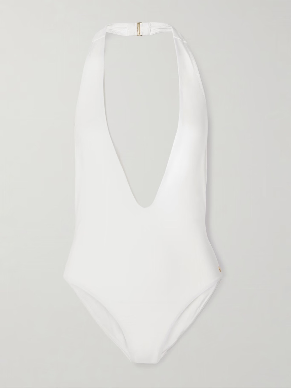 Plunging Halter One-Piece Swimsuit in White